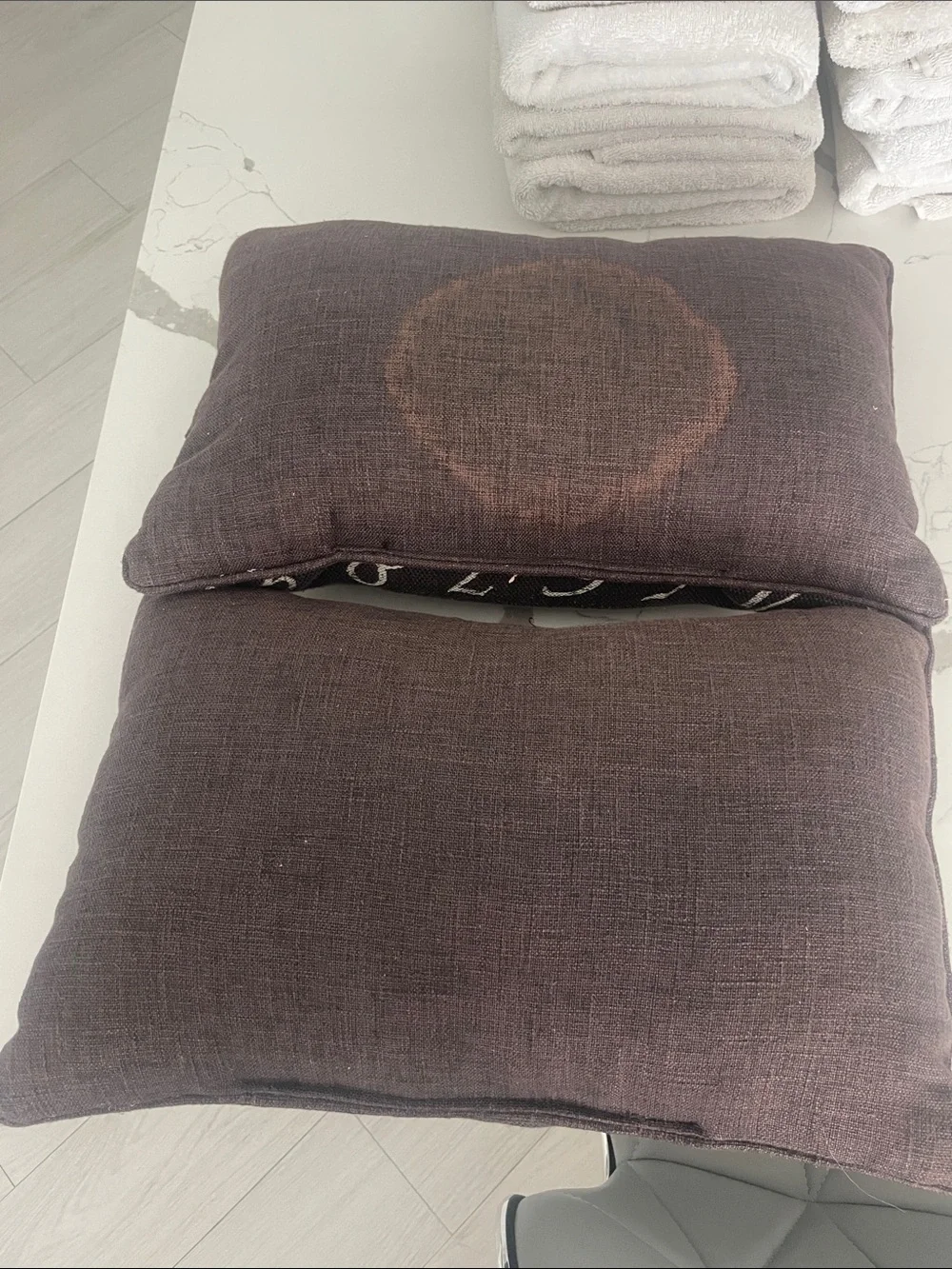 Numerical Print Lumbar Pillow Pair - Brown with Cream Numbers